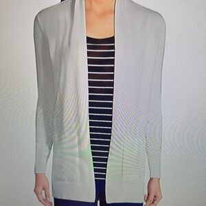 Lands end cotton long sleeve Women's ivory cardigan/ open front